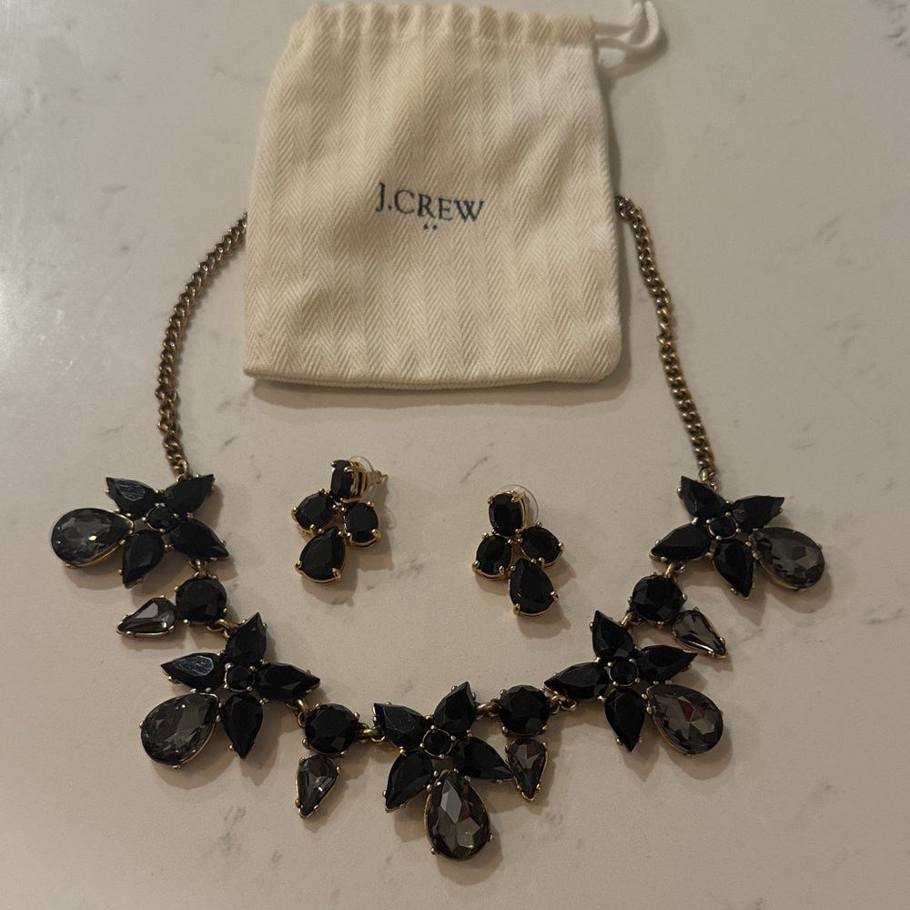 J. Crew Black and Gold Floral Necklace Set